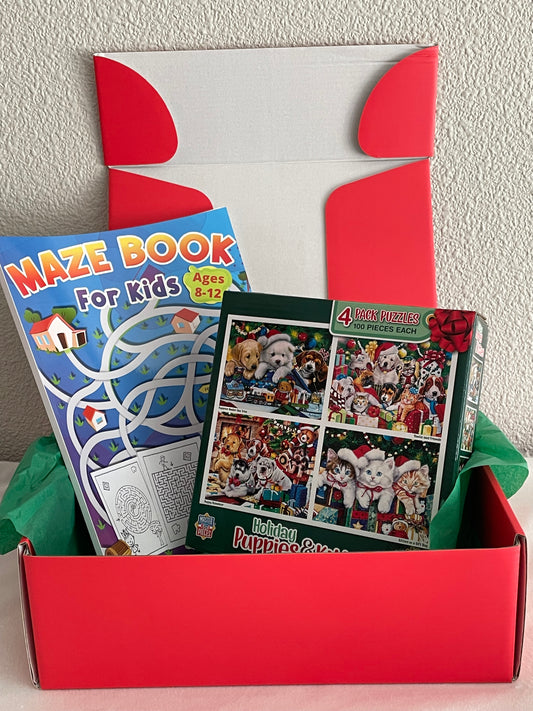 Jigsaw Puzzle and Puzzle Book Gift Box Holiday Theme For Kids
